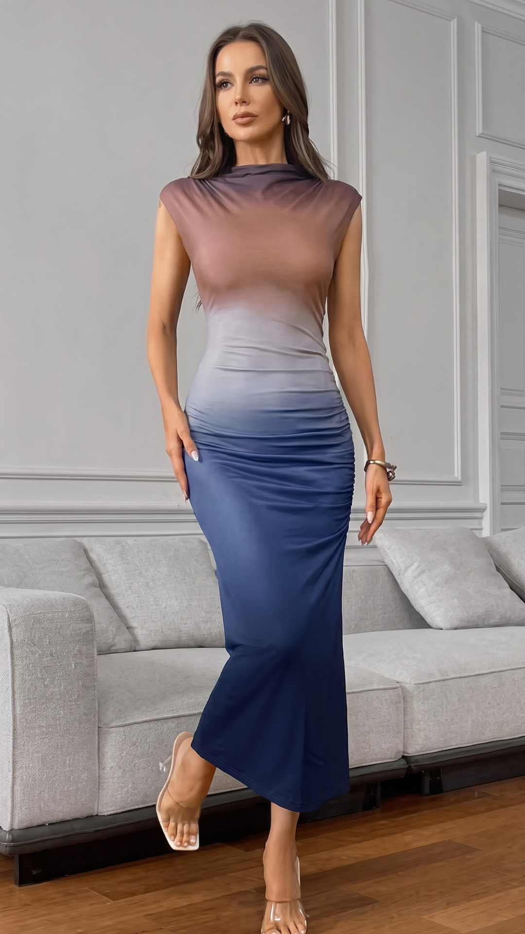 Blue Ombre Sleeveless Bodycon Maxi Dress