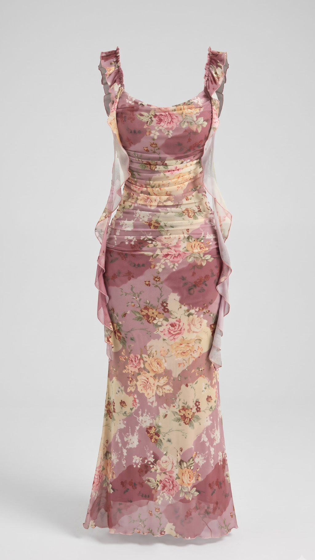 Multicolour Floral Print Sleeveless Bodycon Super Net Midi Dress