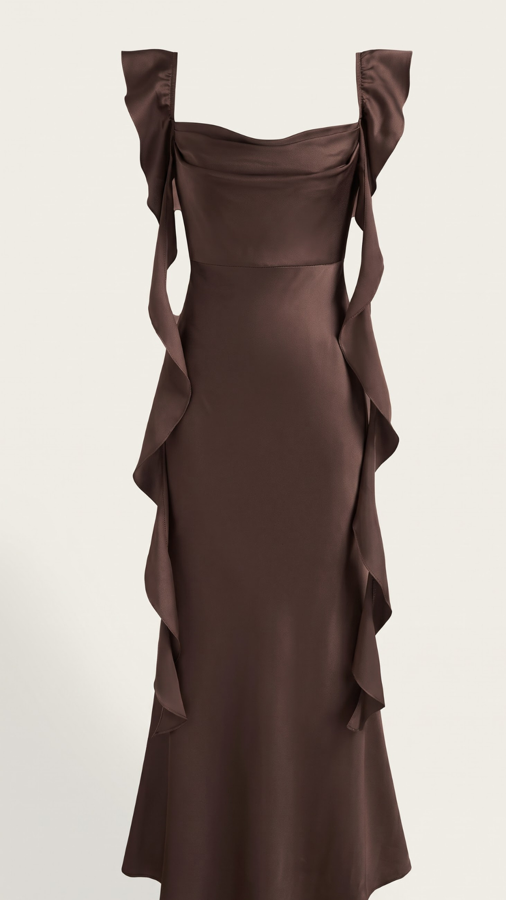Brown Sweetheart Neck A-Line Dress with Lace Inserts and Belt