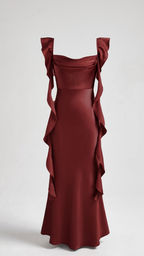 Cherry Red Cowl Neck Sleeveless Ruffle A-Line Maxi Dress