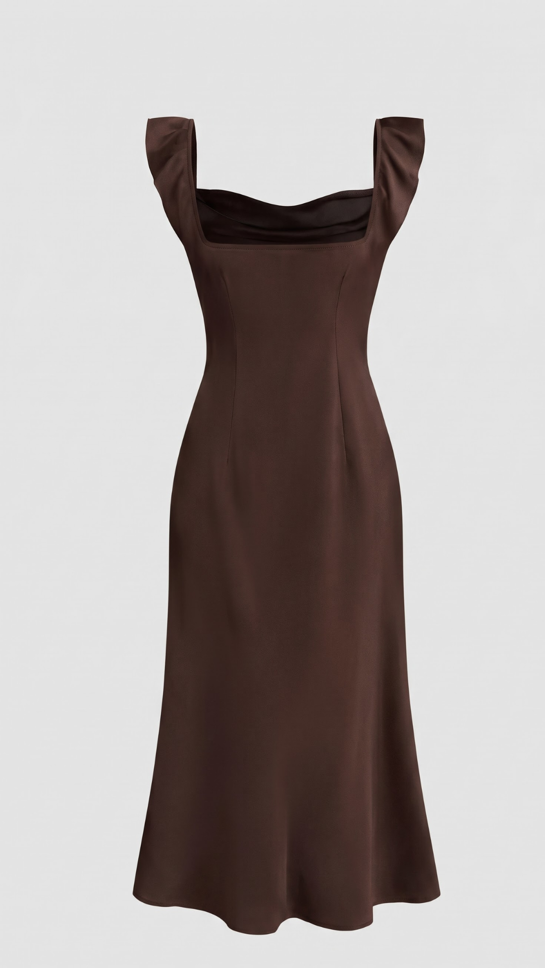 Brown Sweetheart Neck A-Line Dress with Lace Inserts and Belt