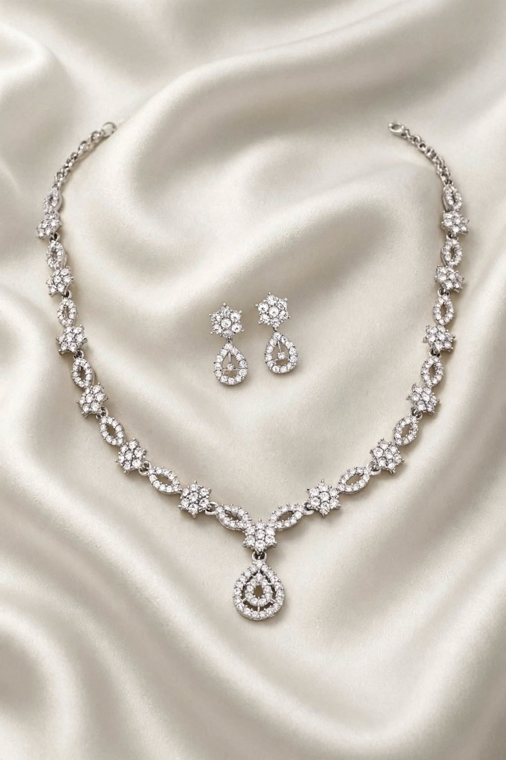 Women's Multicolor American Diamond Gold-Plated Necklace and Earrings Jewellery Set