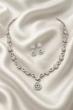 Women's Multicolor American Diamond Gold-Plated Necklace and Earrings Jewellery Set