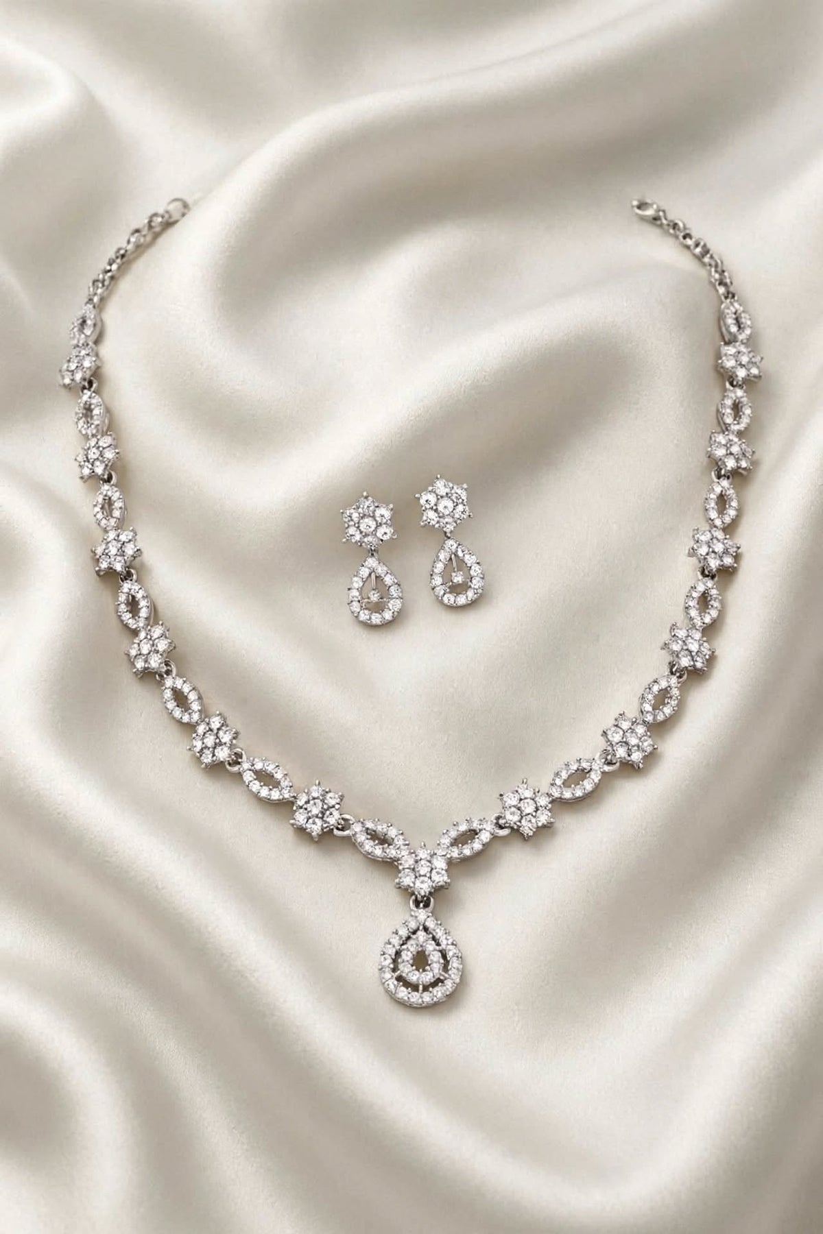 Women's Multicolor American Diamond Gold-Plated Necklace and Earrings Jewellery Set