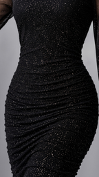 Black Shimmer Bodycon Maxi Dress with Long Sleeves