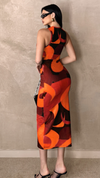 Multicolour Printed Sleeveless Fit and Flare Pleated Maxi Dress