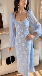 Elegant White Jacquard Fit & Flare Dress with V-Neck