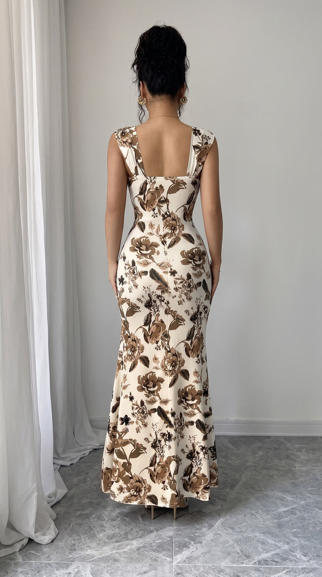 White Floral Print Spaghetti Strap Fit & Flare Dress