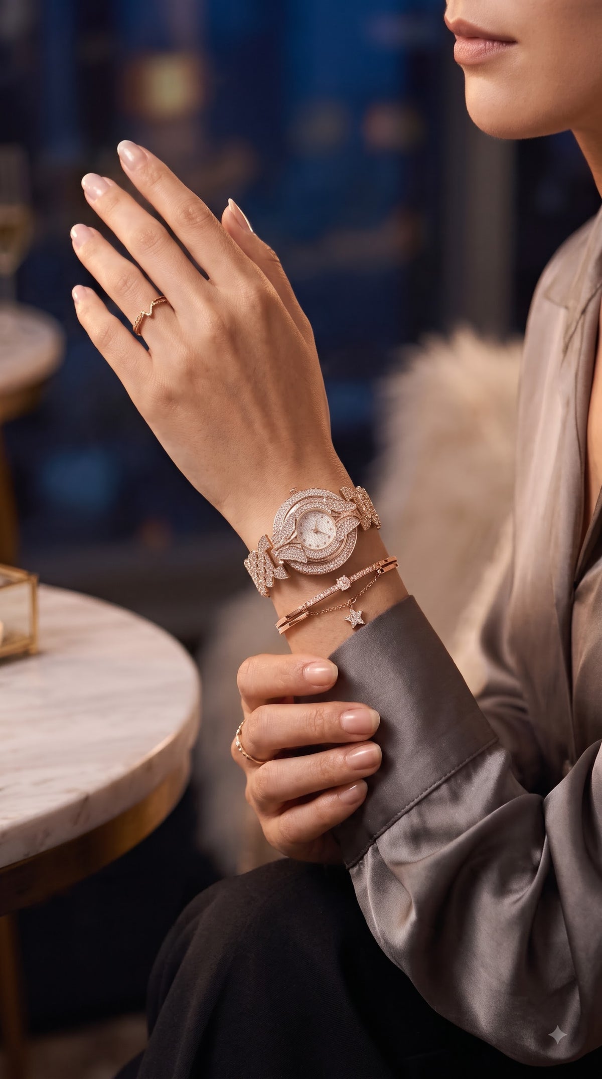 Jewelleza Rose Gold Analog Watch & Bracelet Set for Women