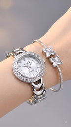 Jewelleza Silver Analog Watch with Free Bracelet for Women & Girls