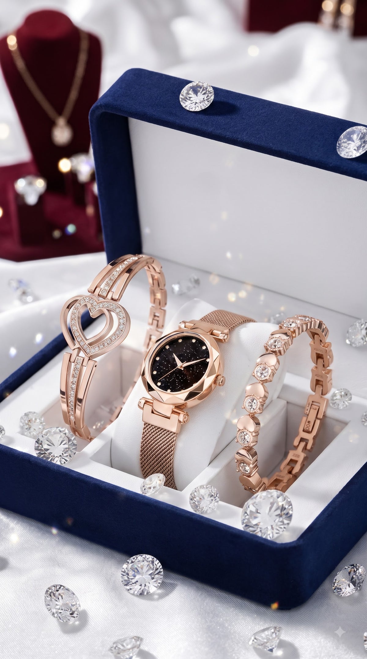 Jewelleza Rose Gold Analog Watch with Heart Bracelet Combo for Women