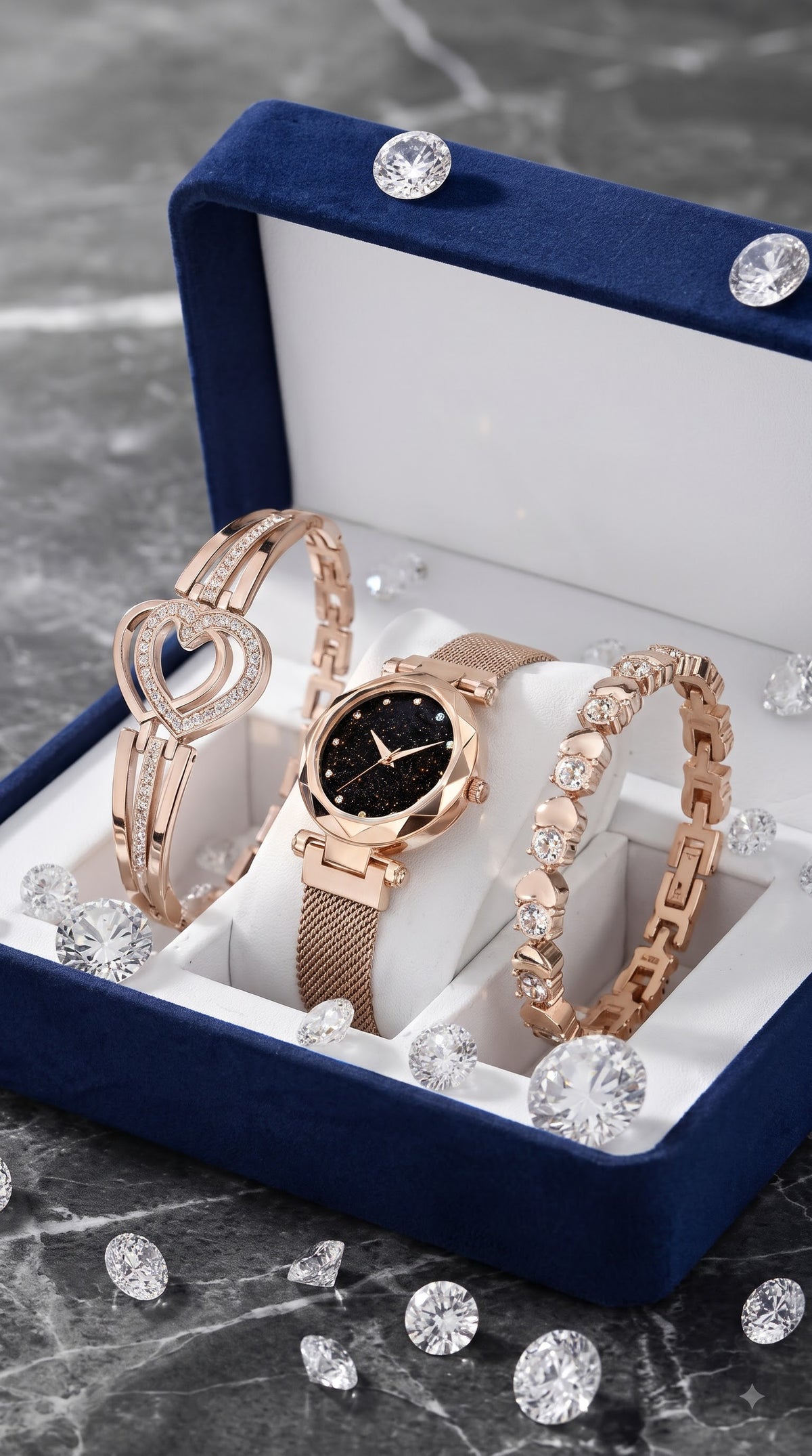 Jewelleza Rose Gold Analog Watch with Heart Bracelet Combo for Women
