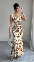 White Floral Print Spaghetti Strap Fit & Flare Dress
