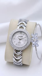 Jewelleza Silver Analog Watch with Free Bracelet for Women & Girls