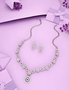 Women's Multicolor American Diamond Gold-Plated Necklace and Earrings Jewellery Set