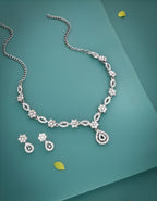 Women's Multicolor American Diamond Gold-Plated Necklace and Earrings Jewellery Set