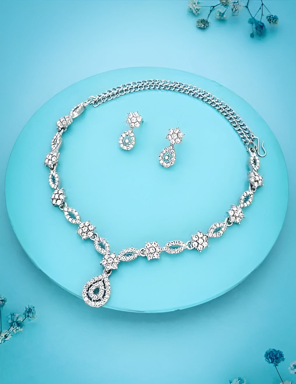 Women's Multicolor American Diamond Gold-Plated Necklace and Earrings Jewellery Set