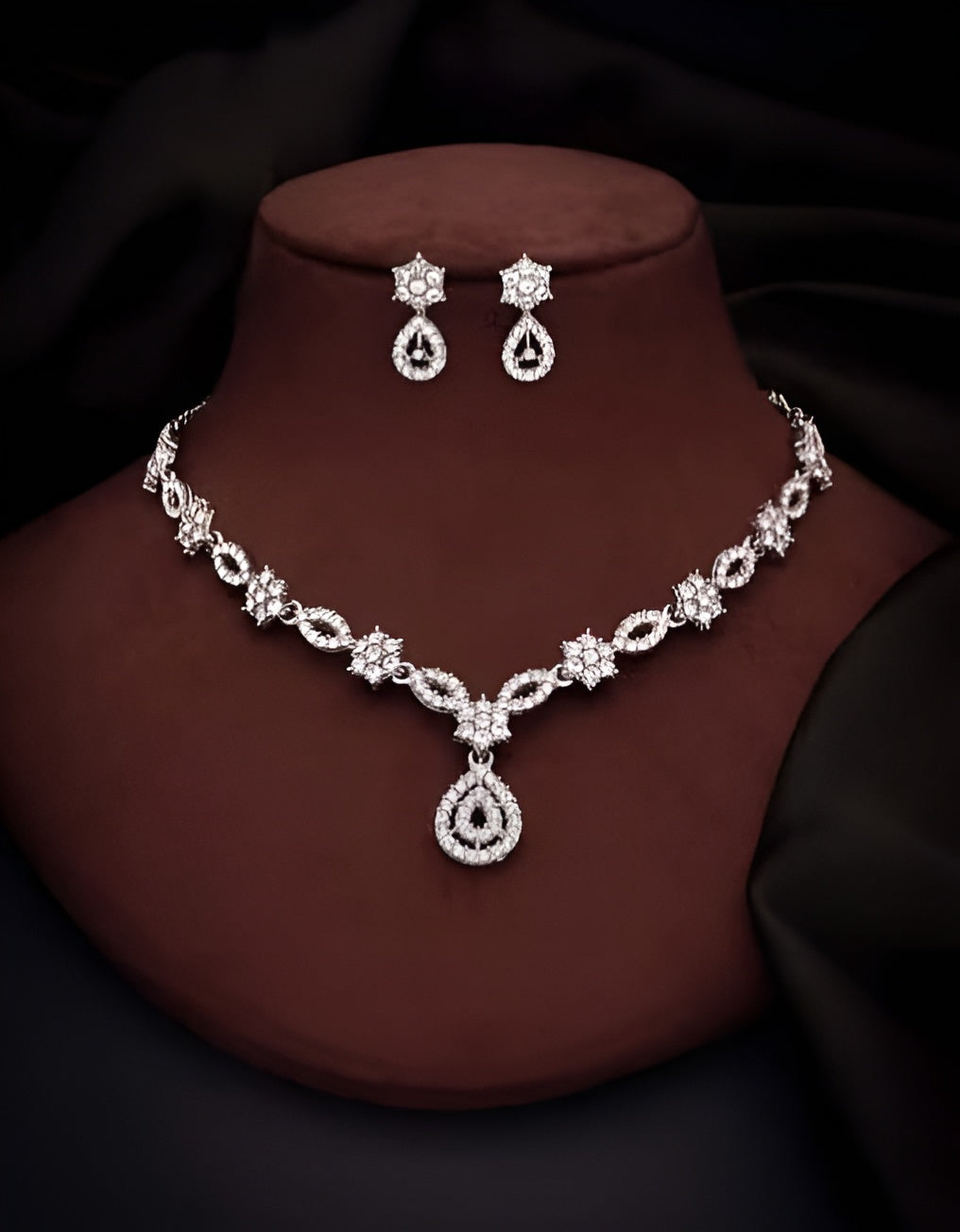 Women's Multicolor American Diamond Gold-Plated Necklace and Earrings Jewellery Set