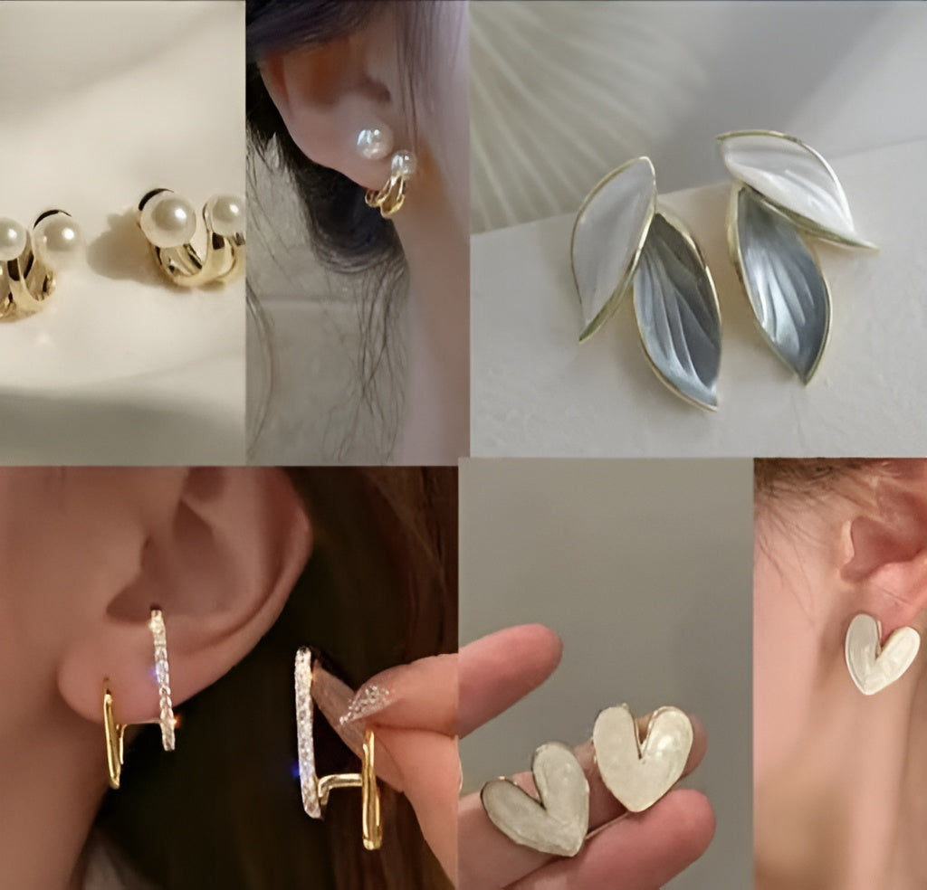 Women's Gold-Plated Pearl Stud & Hoop Earrings Combo Set – Pack of 4