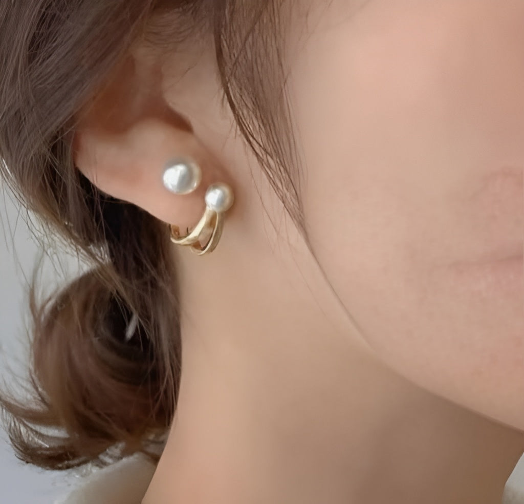 Women's Gold-Plated Pearl Stud & Hoop Earrings Combo Set – Pack of 4