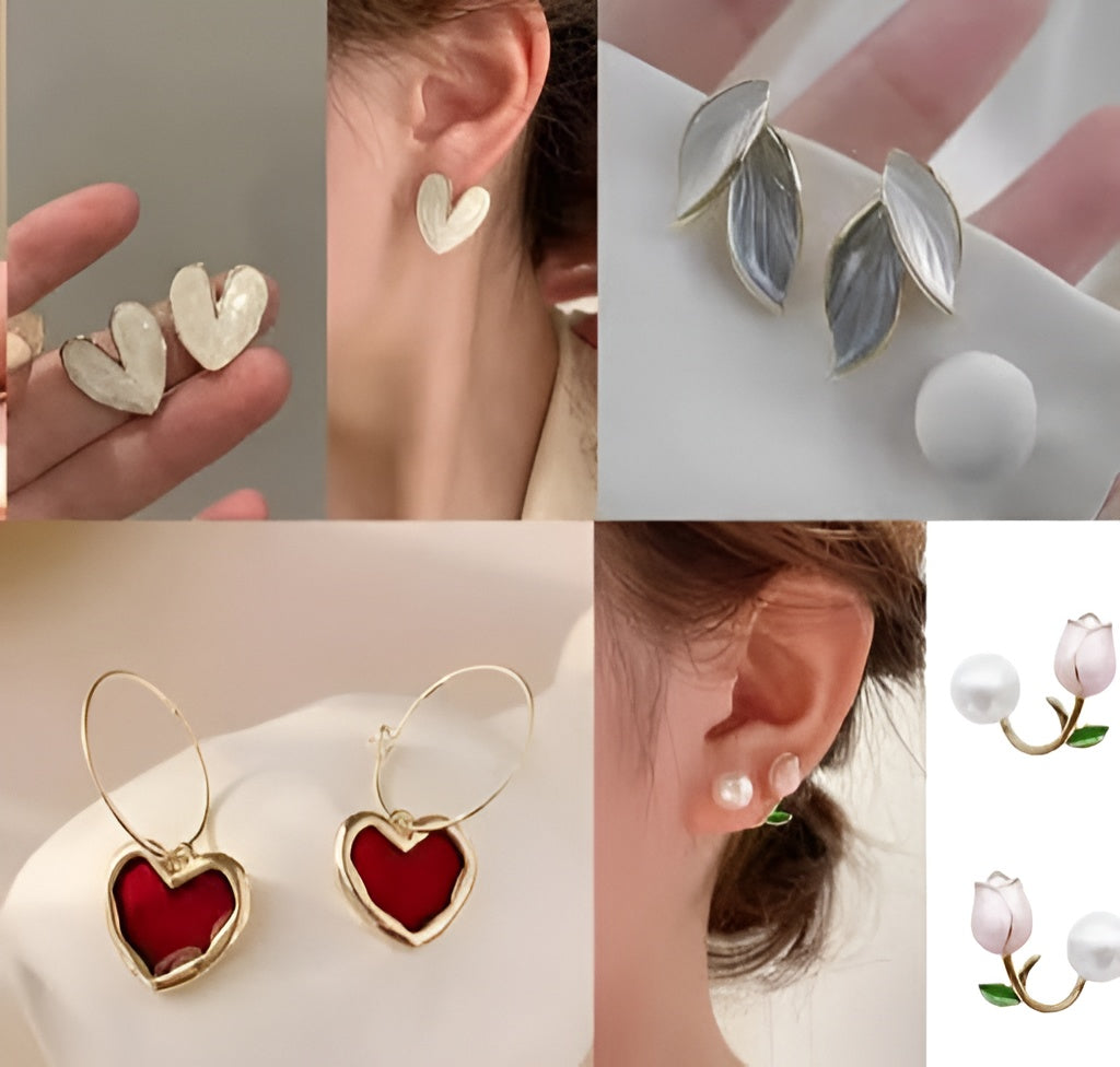 Women's Gold-Plated Heart & Pearl Huggie Earrings Set – Pack of 4