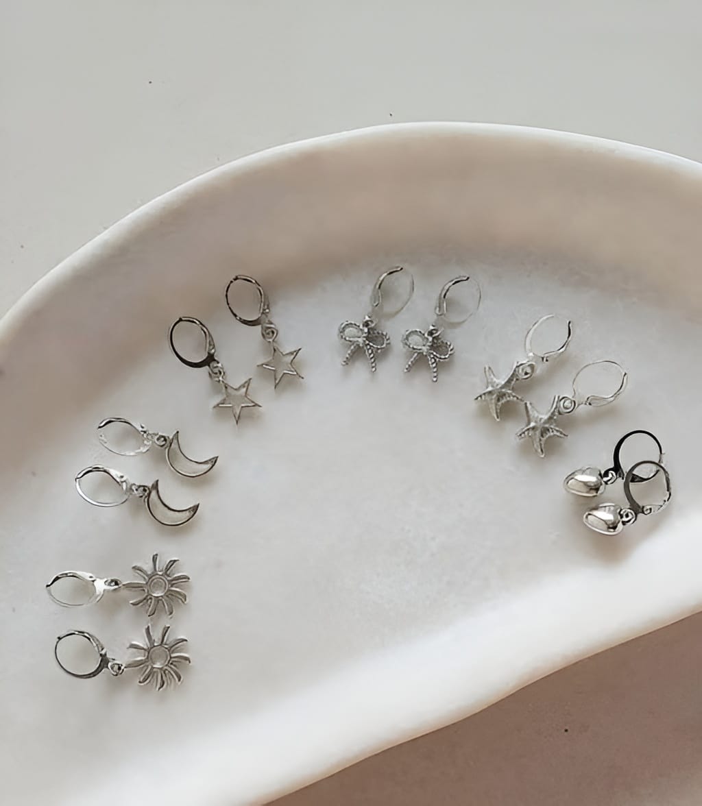 Women's Silver-Tone Korean Hoop & Stud Earrings Combo Set – Pack of 5