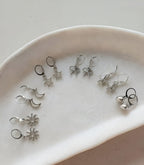 Women's Silver-Tone Korean Hoop & Stud Earrings Combo Set – Pack of 5