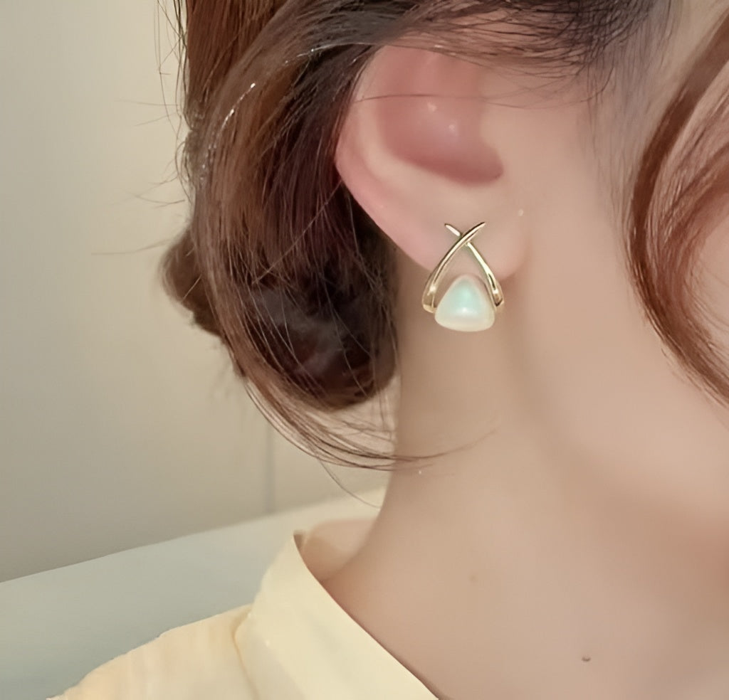 Women's Gold-Plated Pearl Korean Stud Earrings Set – Pack of 4