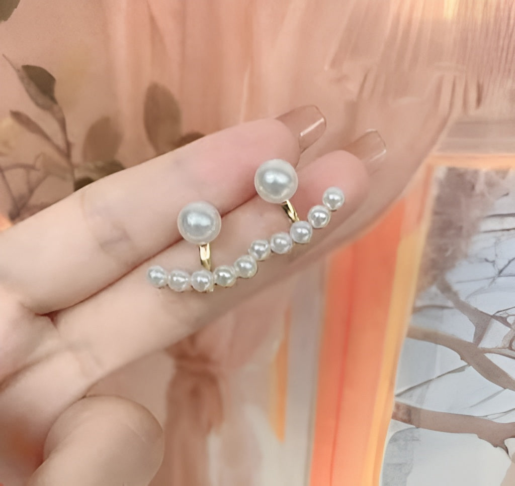 Women's Gold-Plated Pearl Korean Stud Earrings Set – Pack of 4
