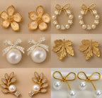 Women's Korean Gold-Plated Pearl Drop Earrings Combo Set – Pack of 5