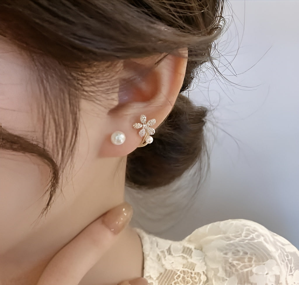Women's Gold-Plated Pearl & American Diamond Korean Earrings Combo Set – 4 Pieces