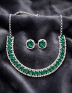 Jewelleza Green American Diamond Necklace & Earrings Set for Women