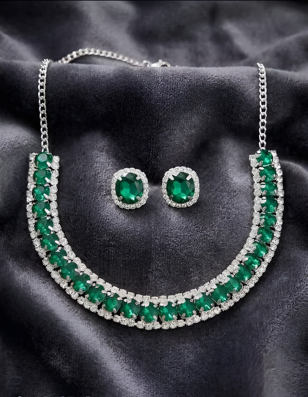 Jewelleza Green American Diamond Necklace & Earrings Set for Women