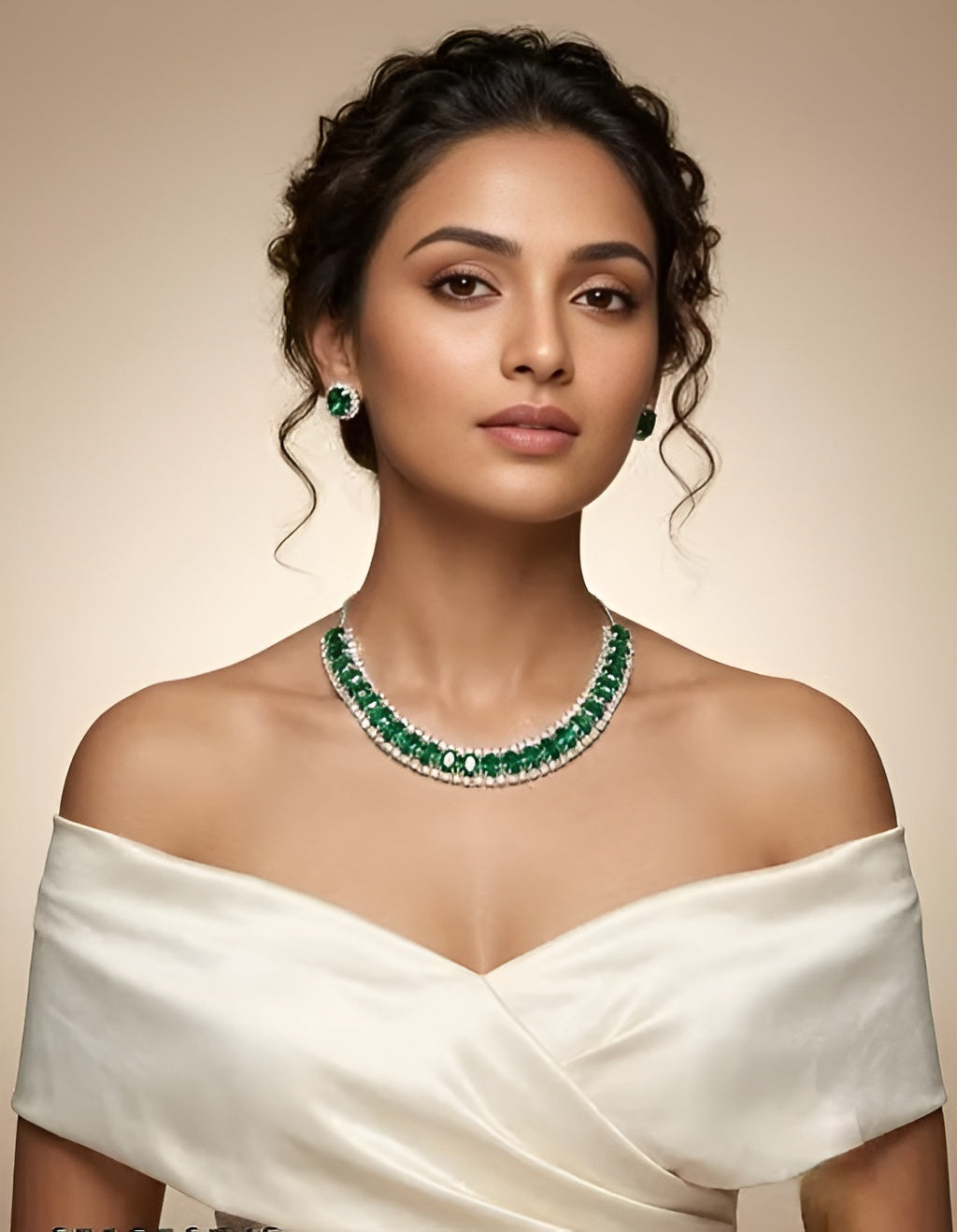Jewelleza Green American Diamond Necklace & Earrings Set for Women