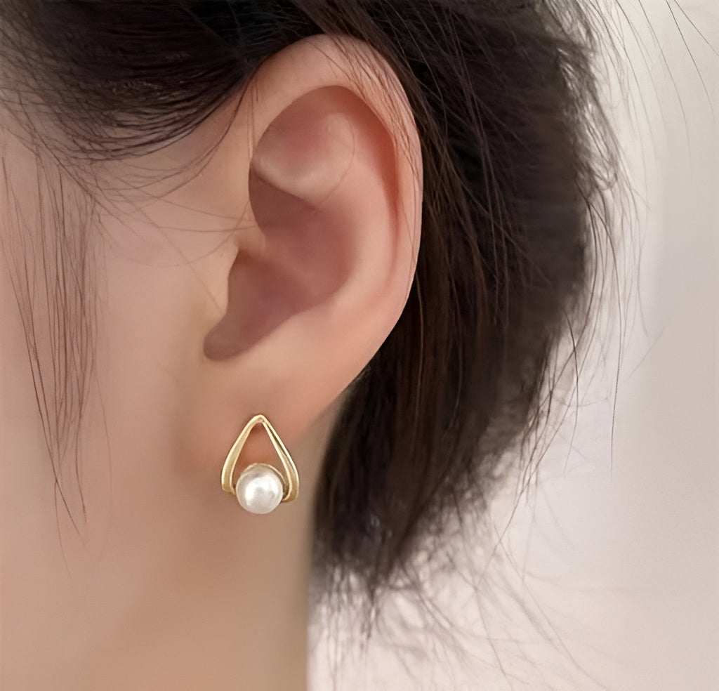 Women's Gold-Plated Pearl Stud Earrings Combo Set – Pack of 4