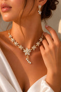Women's White American Diamond Gold-Plated Necklace and Earrings Jewellery Set
