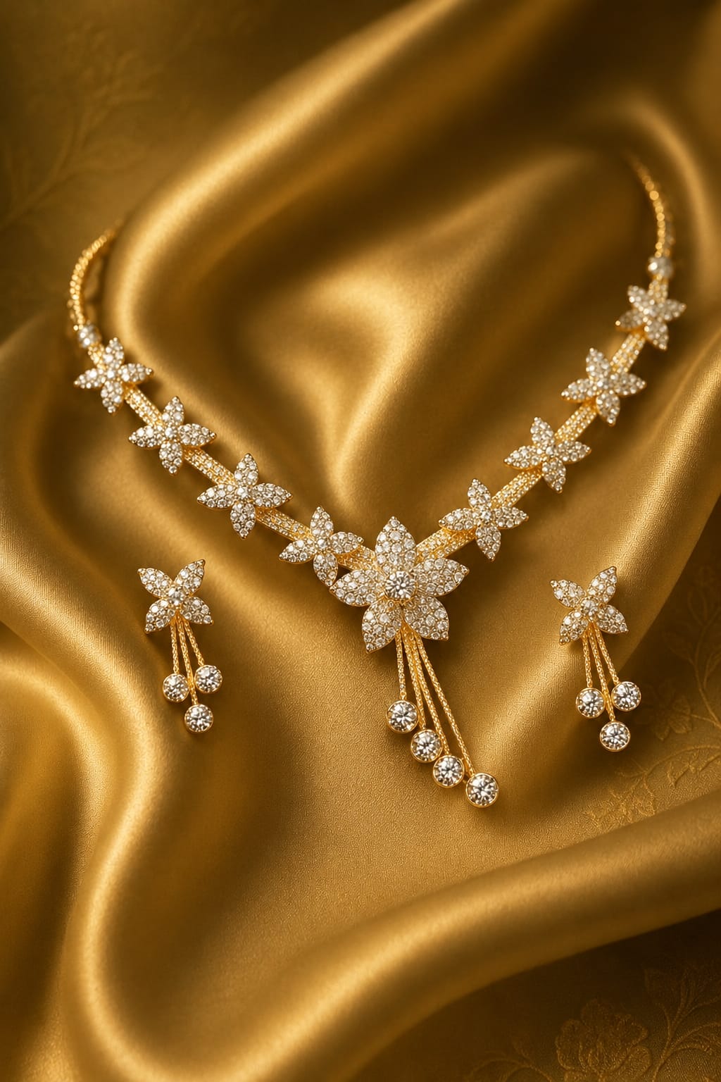 Women's White American Diamond Gold-Plated Necklace and Earrings Jewellery Set