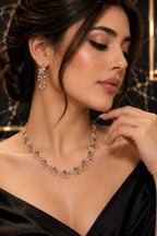 Women's White American Diamond Silver-Plated Choker Necklace and Earrings Set