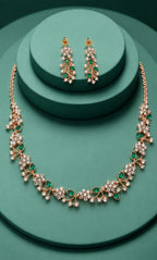 Women's White American Diamond Silver-Plated Choker Necklace and Earrings Set