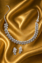 Women's White American Diamond Silver-Plated Minimal Necklace and Earrings Jewellery Set