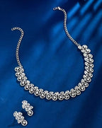 Women's White American Diamond Silver-Plated Minimal Necklace and Earrings Jewellery Set