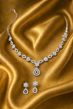 Women's Multicolor American Diamond Gold-Plated Necklace and Earrings Jewellery Set