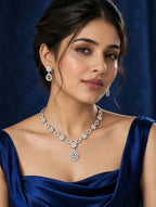 Women's Multicolor American Diamond Gold-Plated Necklace and Earrings Jewellery Set