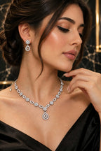 Women's Multicolor American Diamond Gold-Plated Necklace and Earrings Jewellery Set