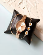 Jewelleza Gold Analog Watch with Daisy Charm Bracelet Style for Women