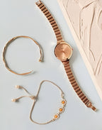 Jewelleza Gold Analog Watch with Daisy Charm Bracelet Style for Women